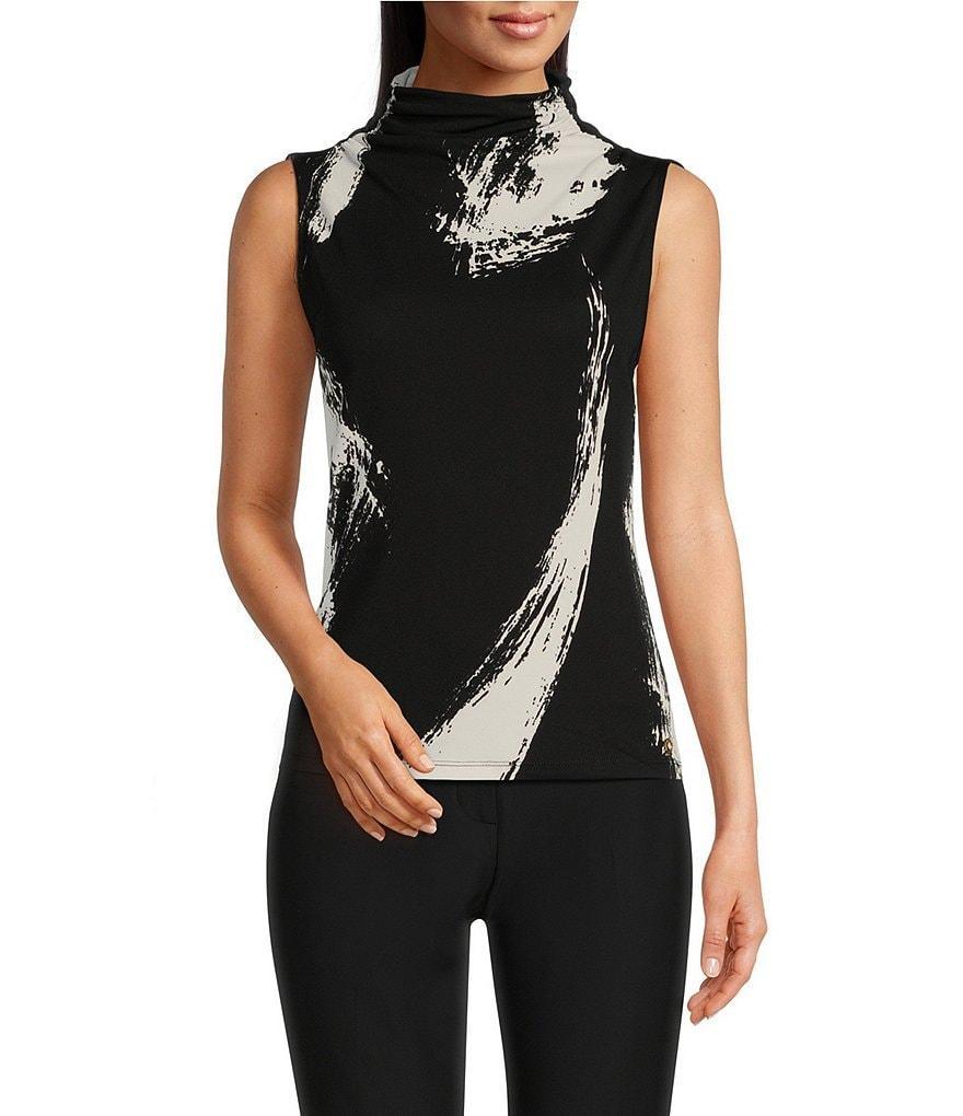 Donna Karan Printed Draped Mock Neck Sleeveless Top Product Image