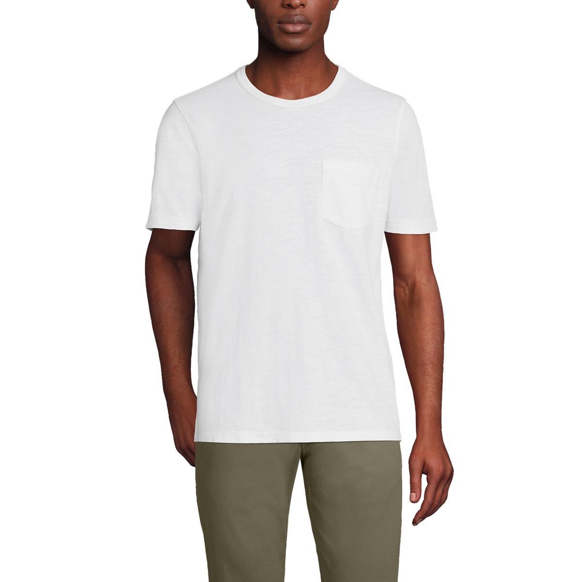 Big & Tall Lands End Garment Dye Slub Pocket Tee, Mens White Product Image