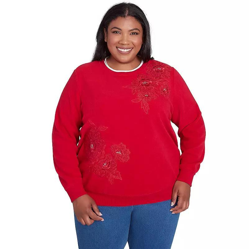 Plus Size Alfred Dunner Classic Sherpa Floral Embroidered Sweater, Womens Product Image