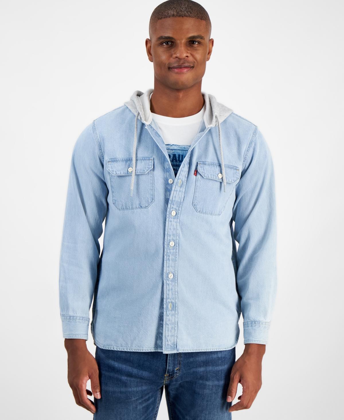 Levis Mens Relaxed-Fit Hooded Denim Shirt Jacket Product Image