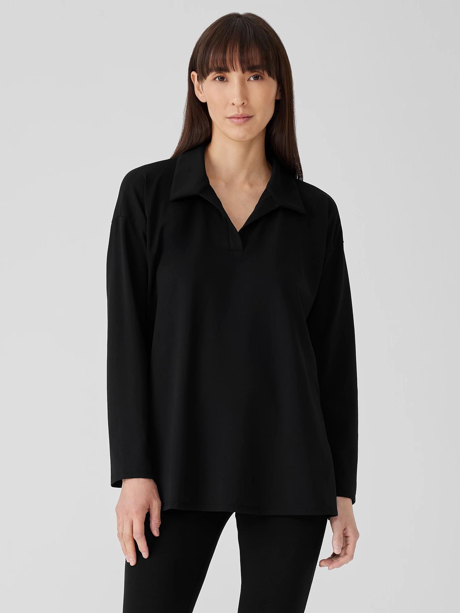 EILEEN FISHER Pima Cotton Stretch Jersey Classic Collar Topfemale Product Image