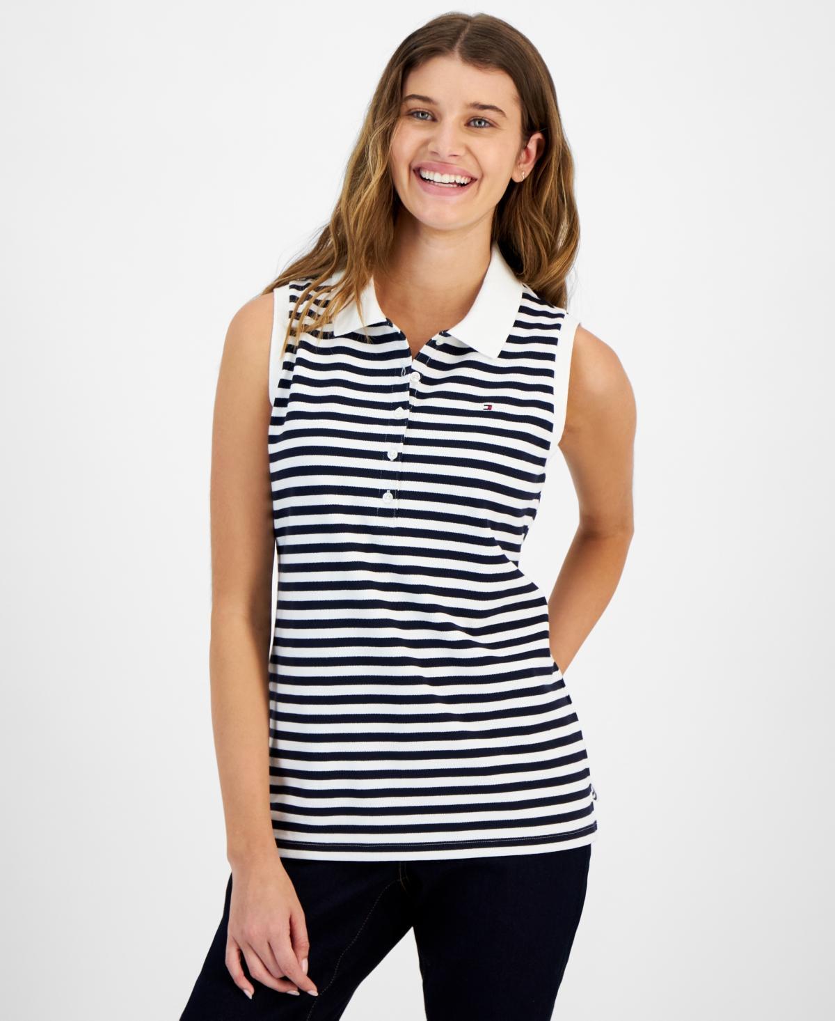 Tommy Hilfiger Sleeveless Stripe Polo (Sky Captain/Bright White) Women's Clothing Product Image