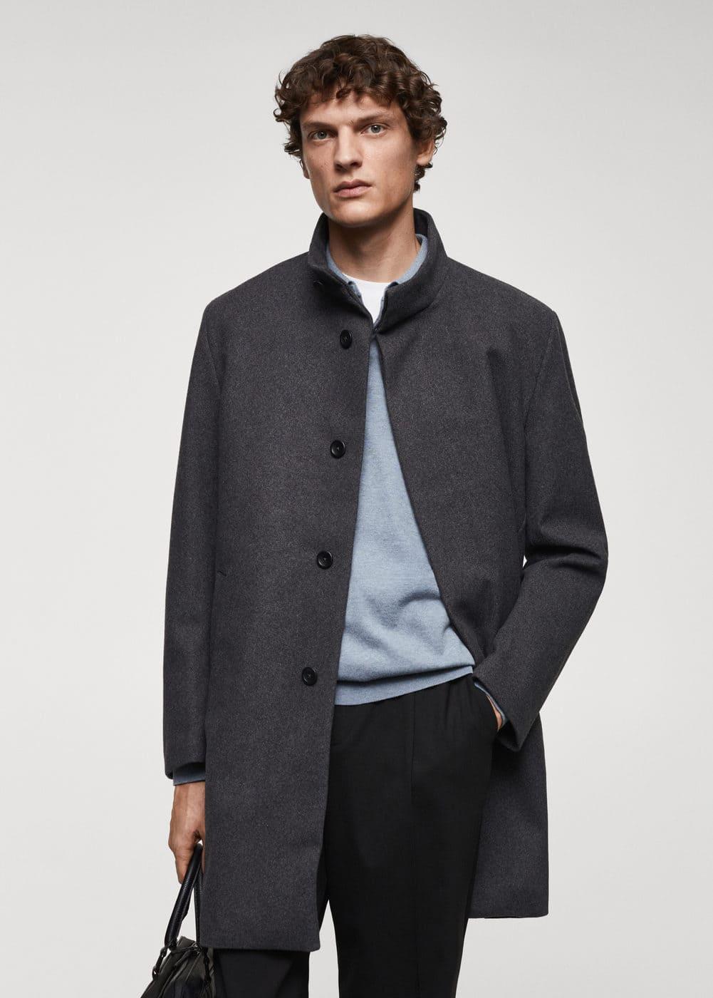 MANGO MAN - Wool funnel neck coat medium heather greyMen Product Image