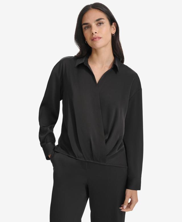 Calvin Klein Womens Faux-Wrap Collared Shirt Product Image