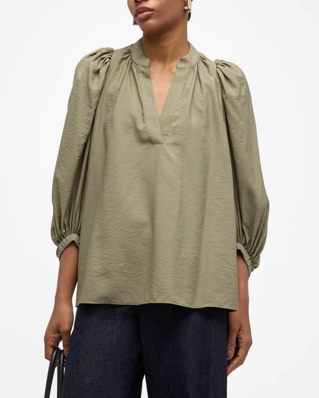 Bell Ruched Blouson-Sleeve Blouse Product Image