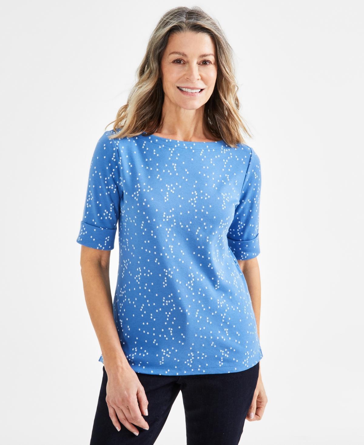 Style & Co Womens Printed Boat-Neck Elbow-Sleeve Top, Regular & Petite, Created for Macys Product Image