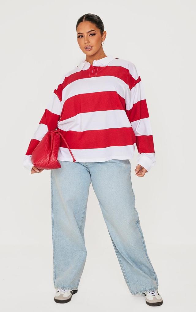 Plus Red Stripey Collared Oversized Top Product Image