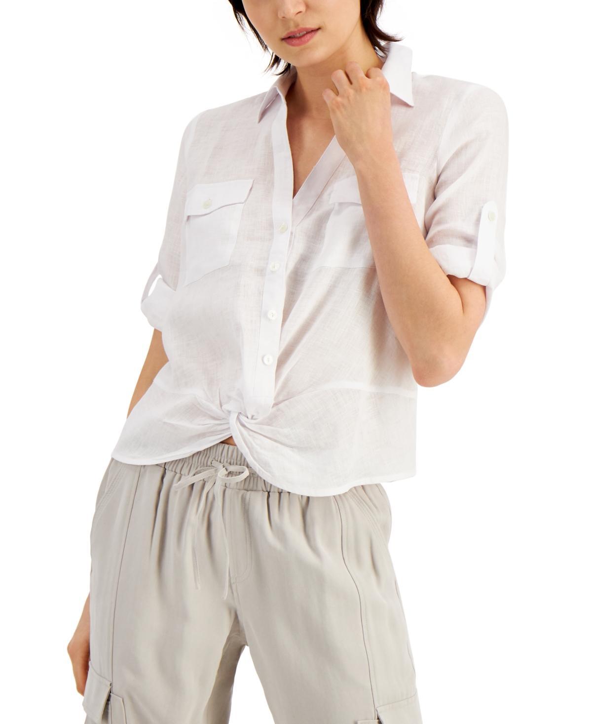 I.n.c. International Concepts Womens Linen Twist-Hem Blouse, Created for Macys Product Image