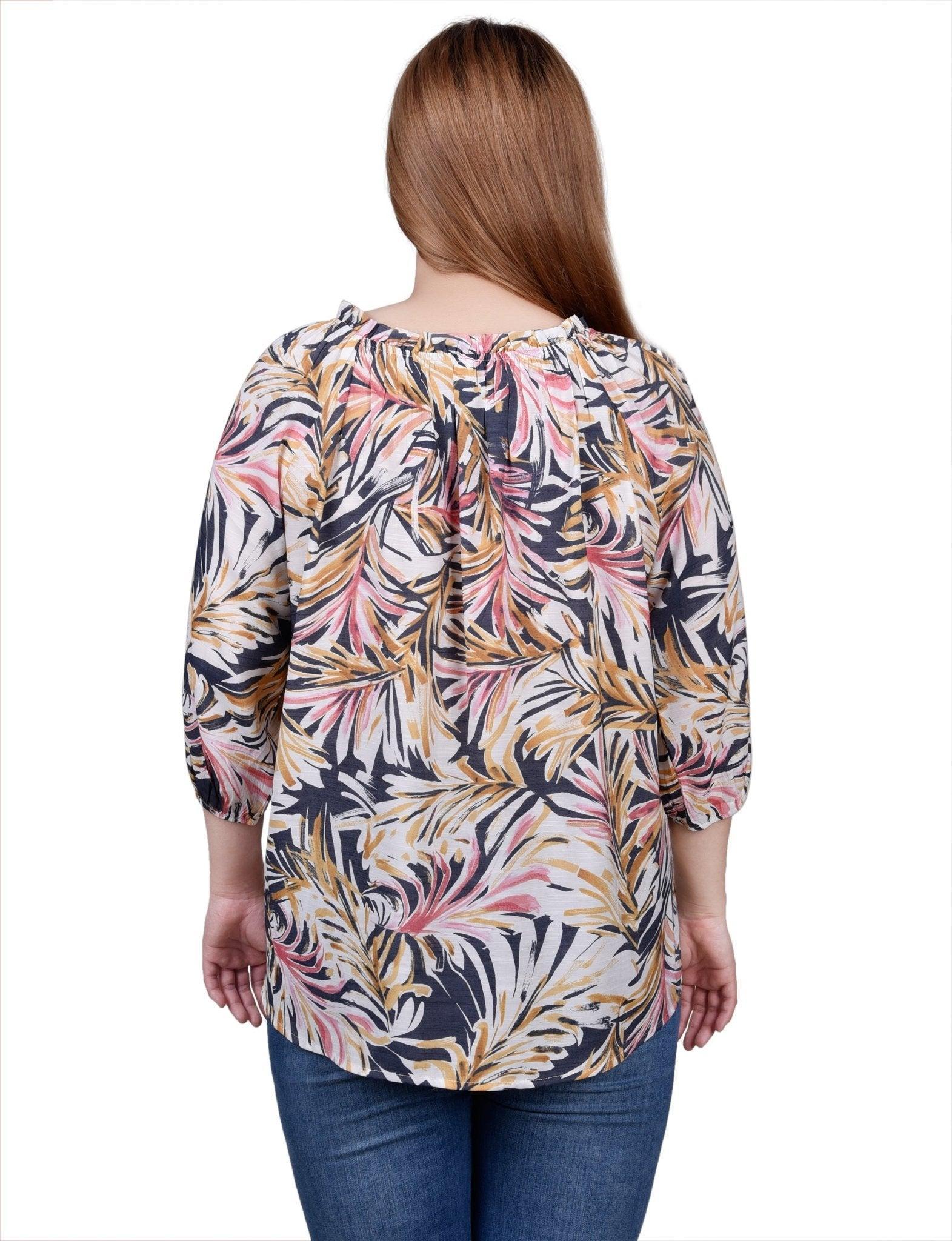 3/4 Length Sleeve Drawstring Neck Blouse Product Image