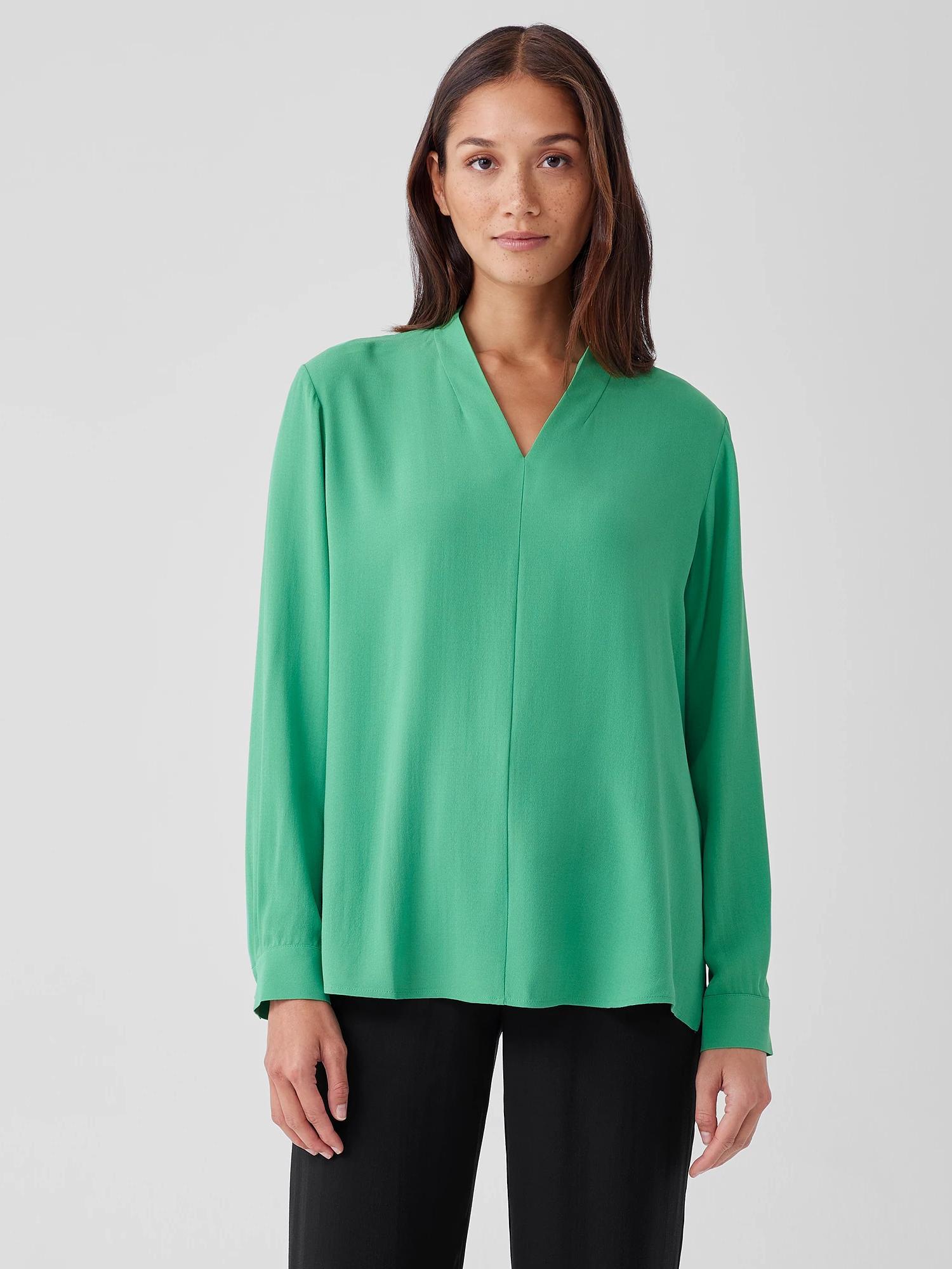 EILEEN FISHER Silk Georgette Crepe V-Neck Topfemale Product Image