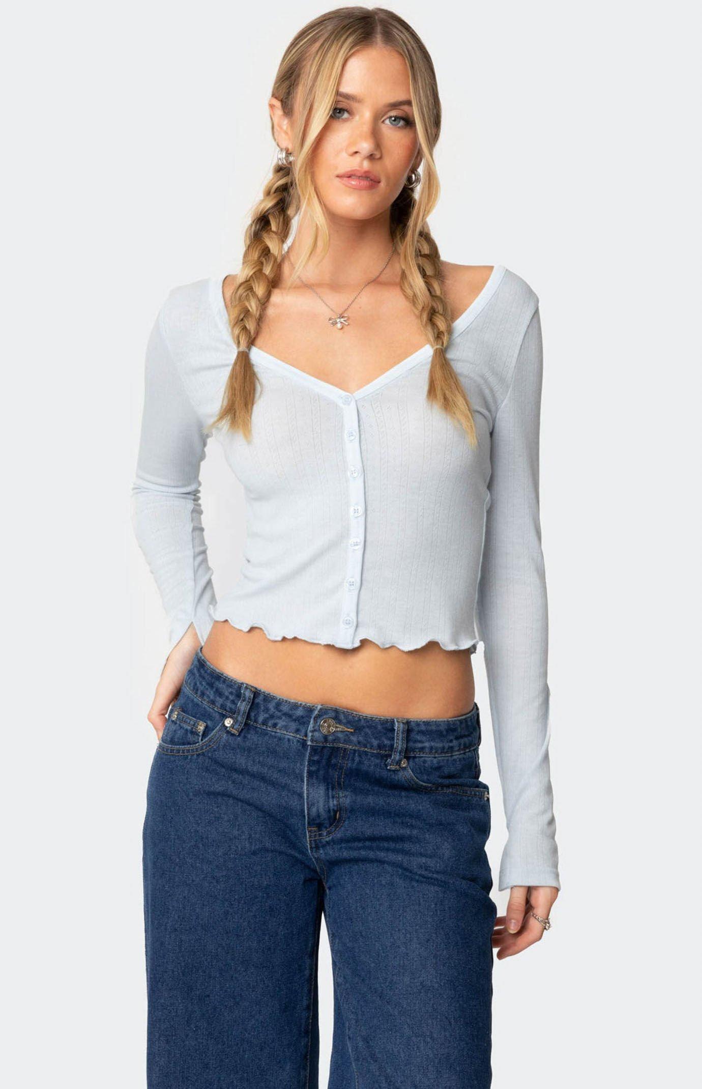 Edikted Womens Ollie Button Front Pointelle Top Product Image