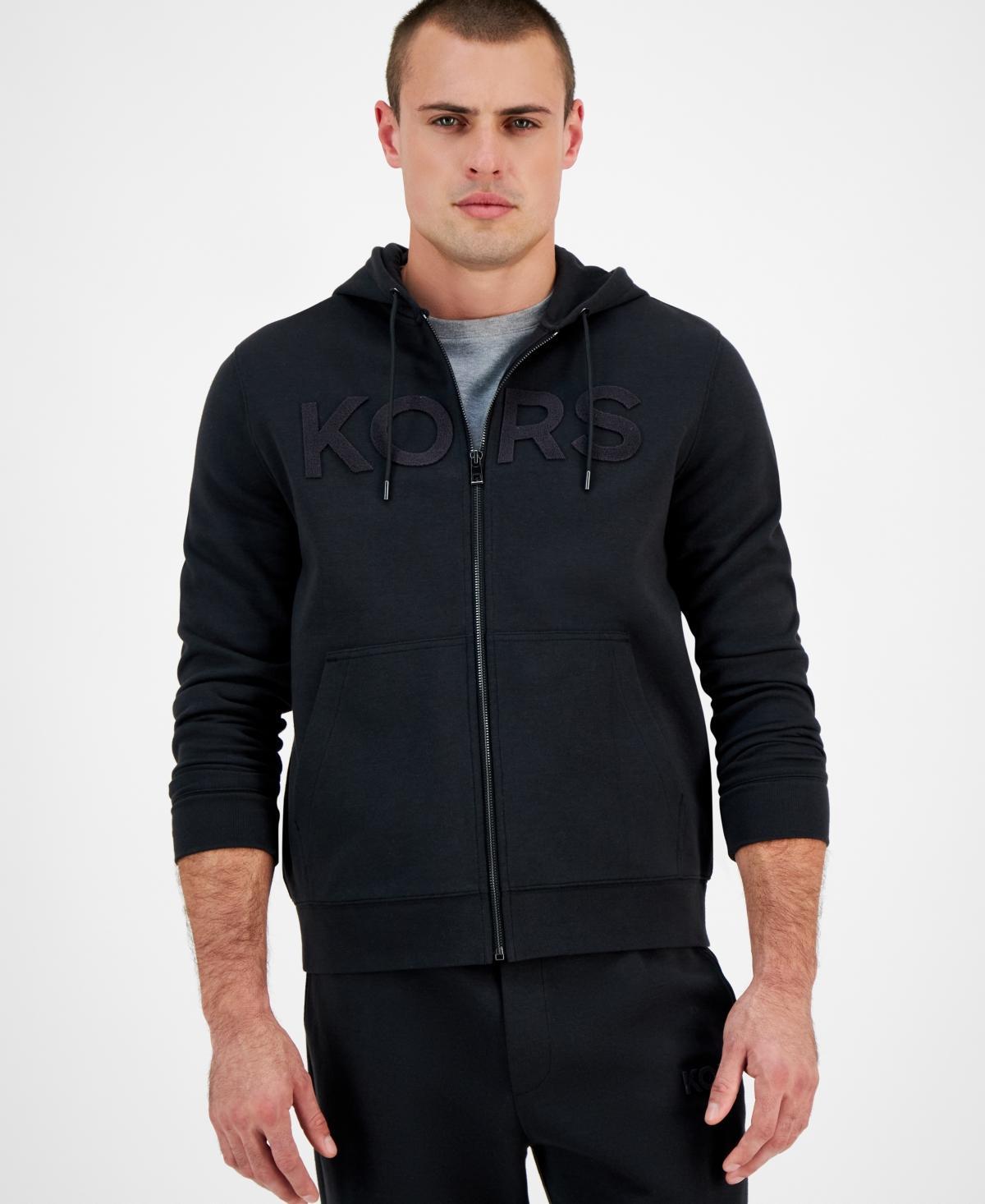 Michael Kors Mens Textured-Logo Zip Hoodie Product Image