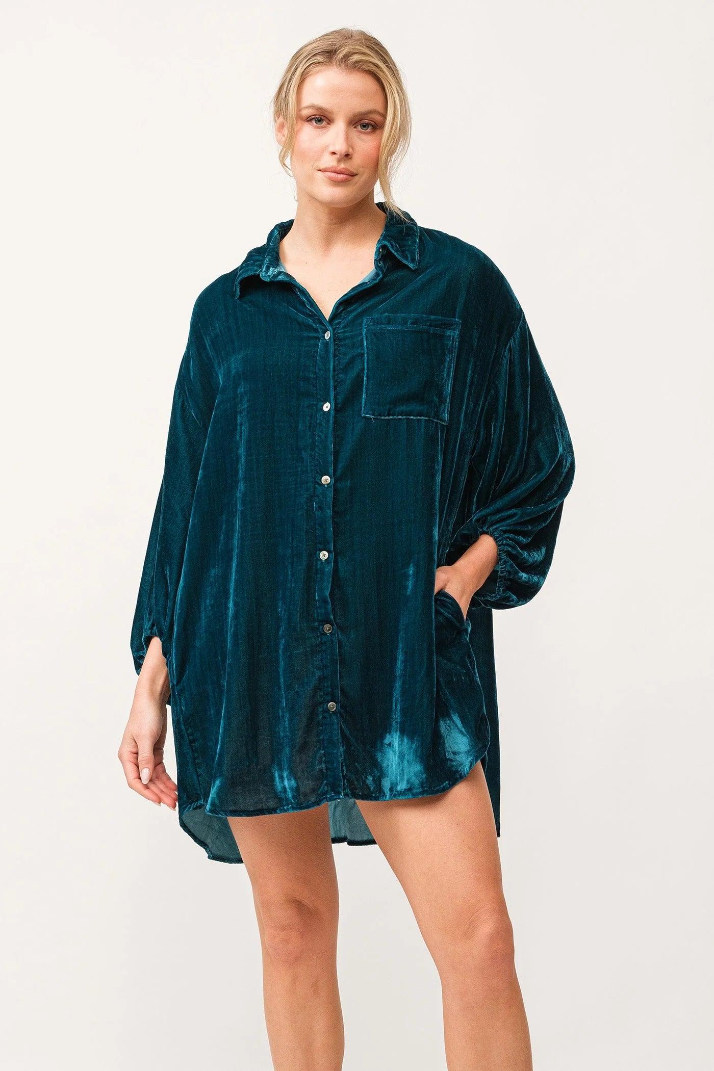 Leigh button down 3/4 bubble sleeve dress Product Image