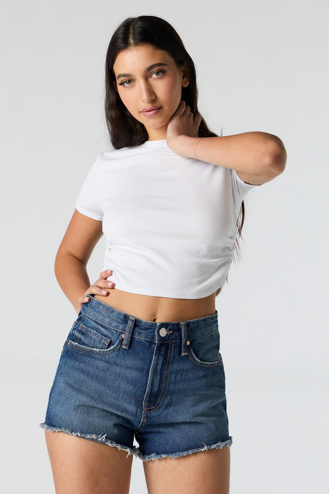 Ribbed Side Cinched Cropped T-Shirt Female Product Image