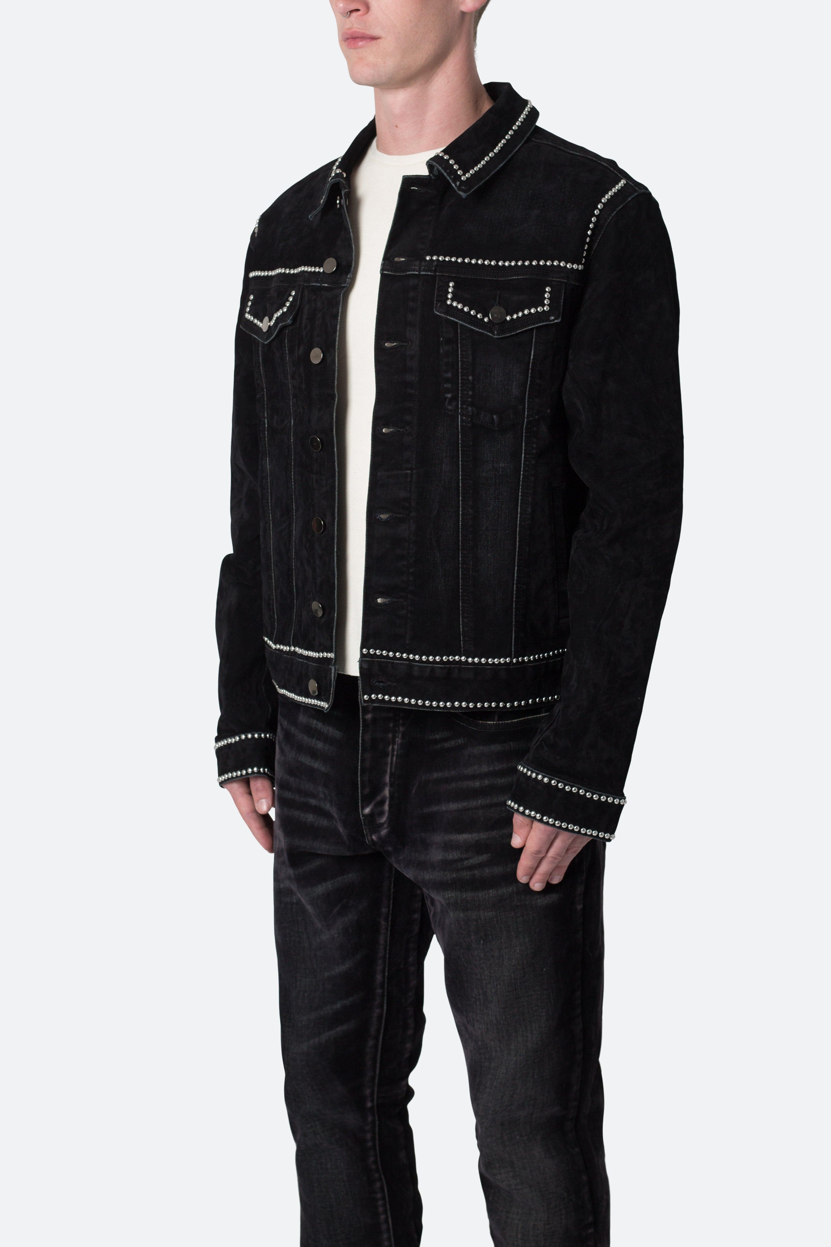 Studded Suede Denim Jacket - Black Product Image