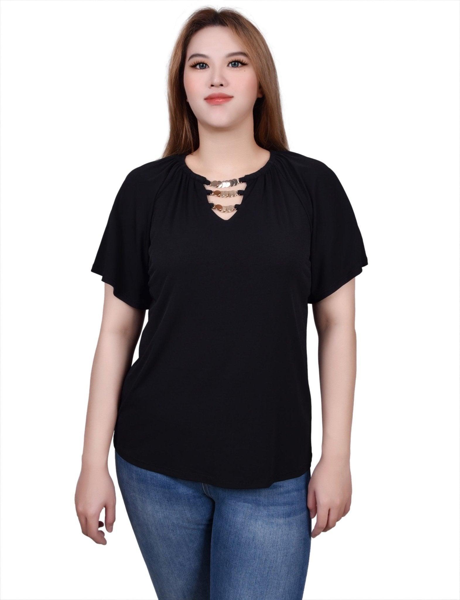 NY Collection Raglan Sleeve Top With Chain Details - Petite Product Image