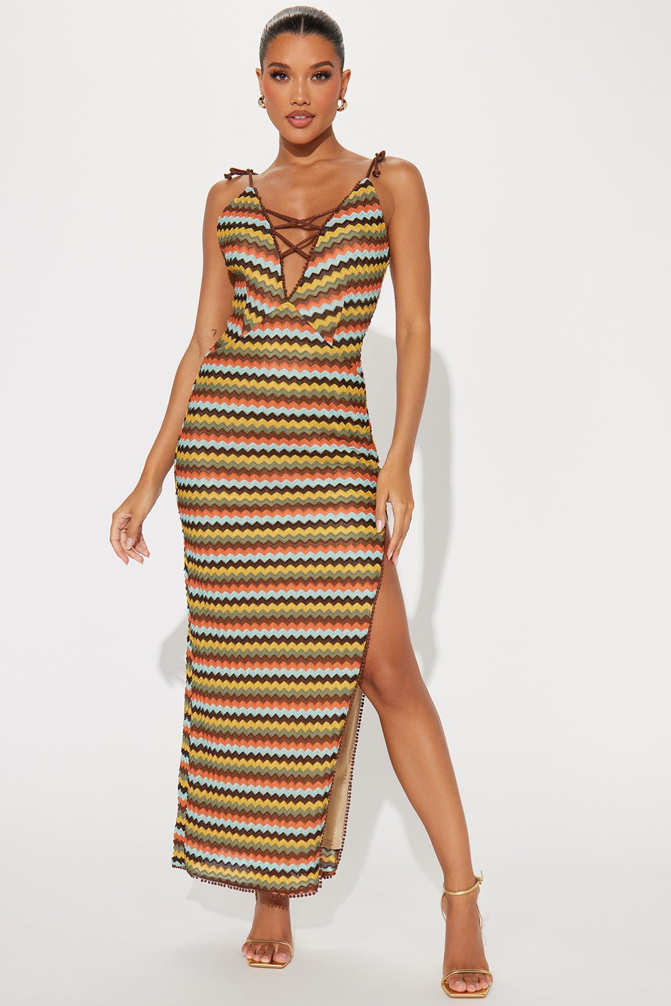 Shayna Crochet Maxi Dress - Brown Combo Product Image