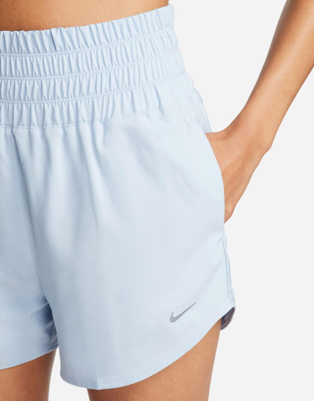 Nike One Training Dri-Fit ultra high rise 3 inch shorts in light blue Product Image