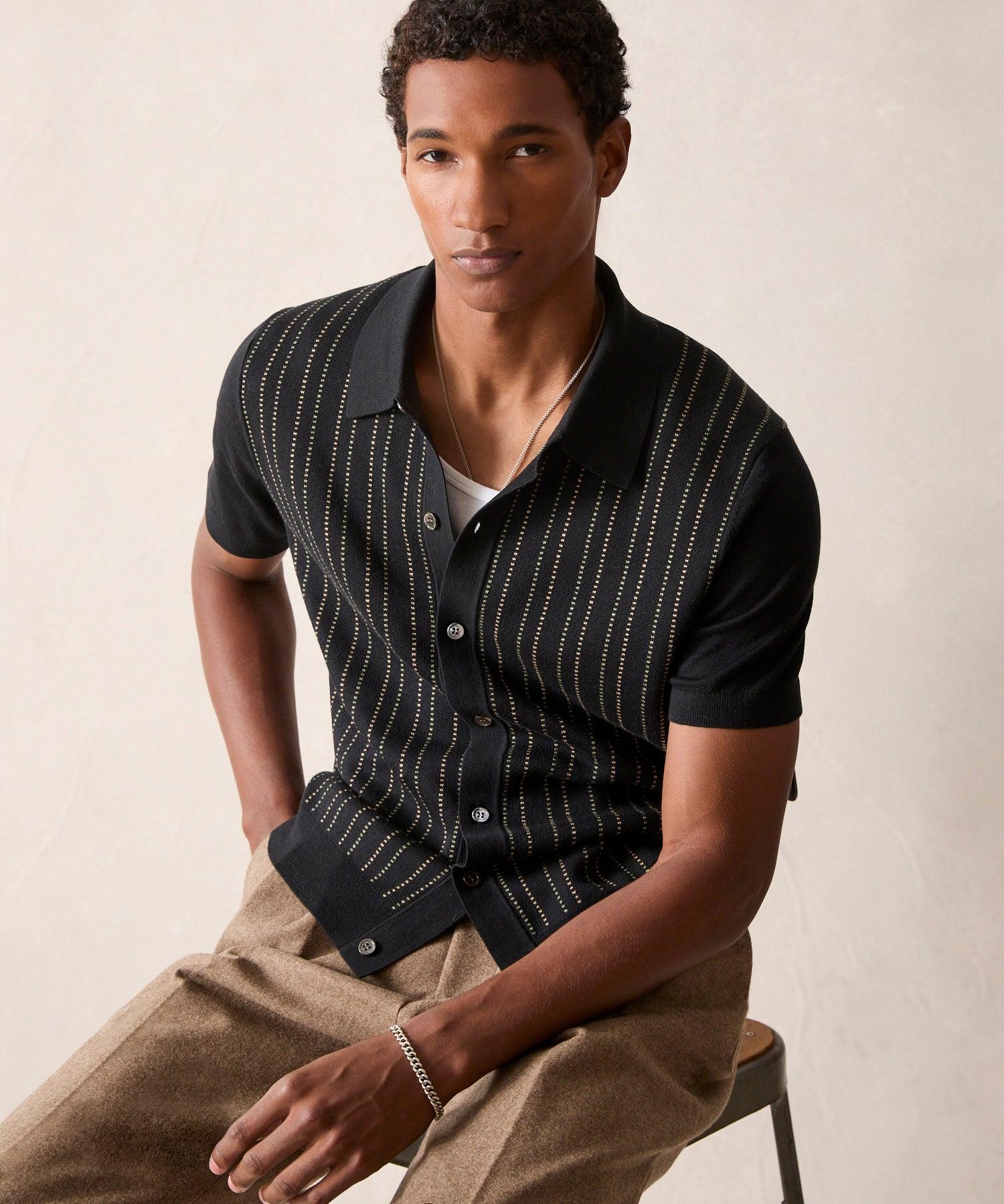 Pinstripe Full-Placket Polo Product Image