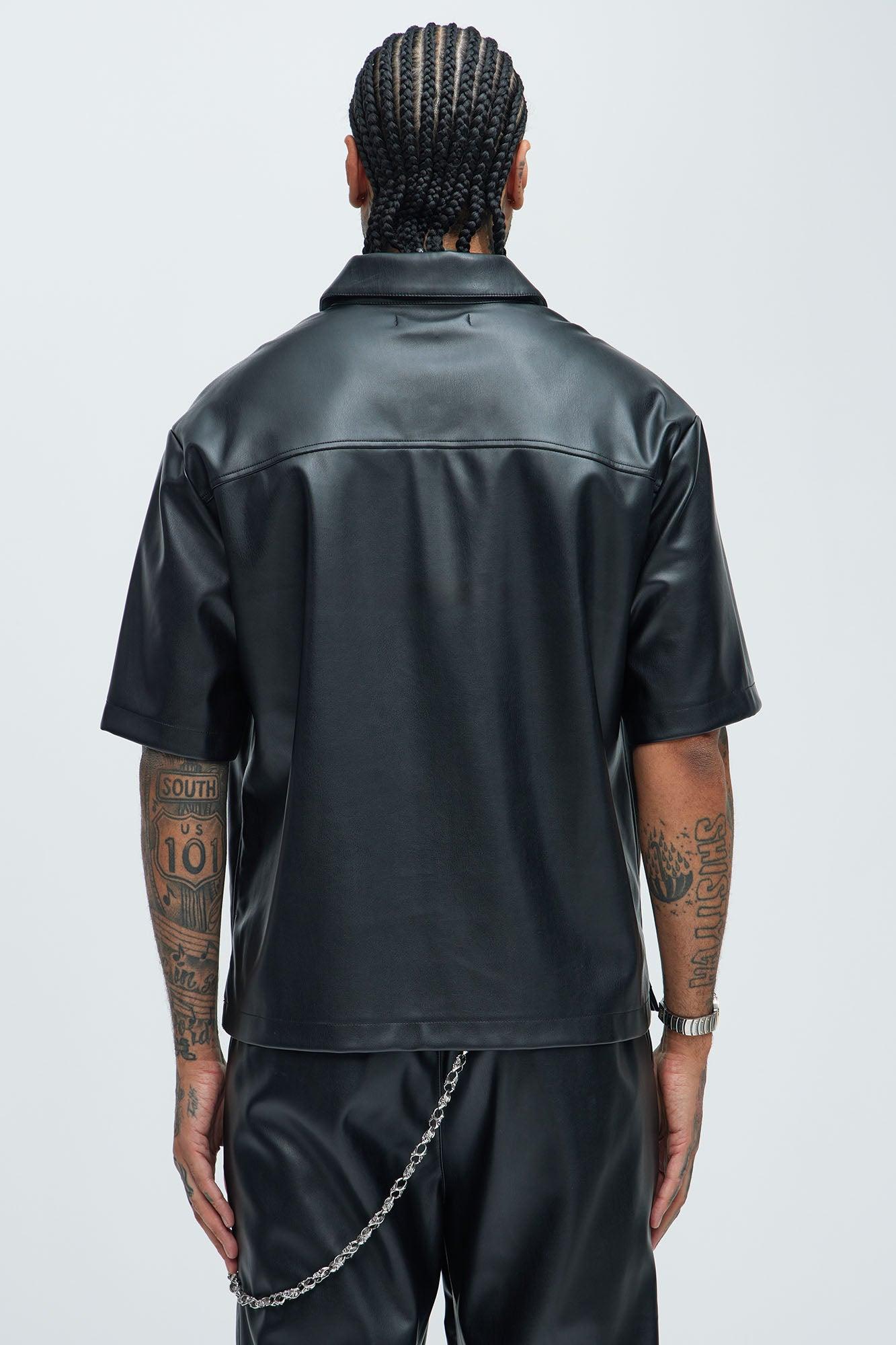 Vesta Faux Leather Shirt - Black Product Image