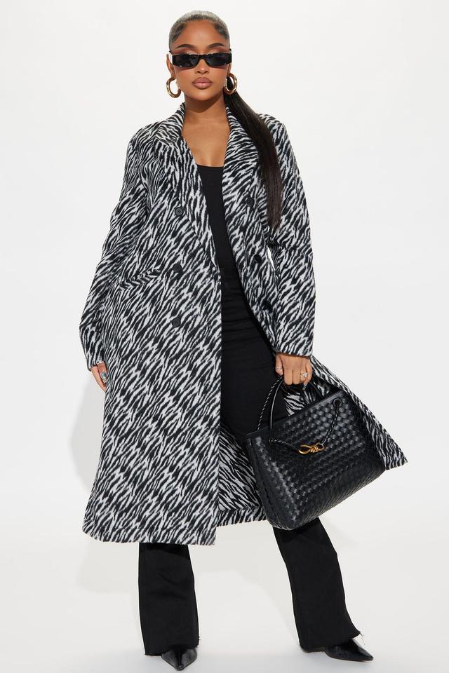 Wild Behavior Zebra Wool Trench - Black/combo Product Image