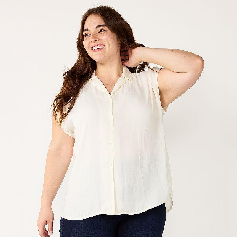 Plus Size Nine West Short Sleeve Easy Lapel Shirt, Womens Product Image