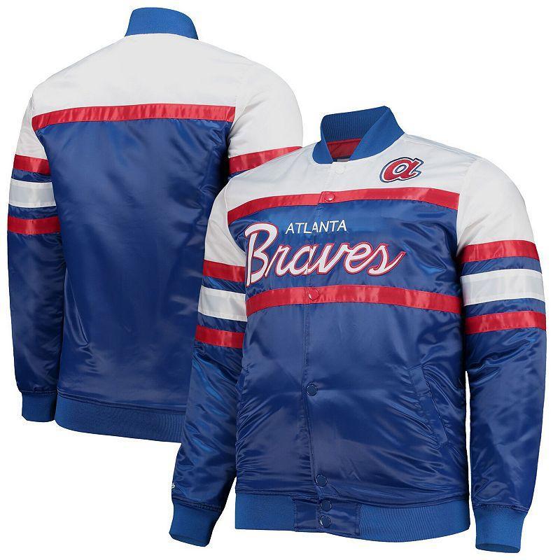 Mens Mitchell & Ness /Red Atlanta Braves Big & Tall Coaches Satin Full-Snap Jacket Blue Product Image