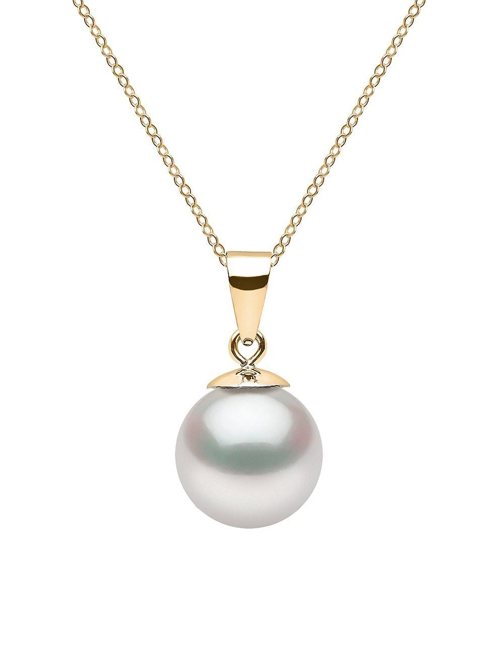 Womens 14K Yellow Gold & 9-10MM White Akoya Cultured Pearl Pendant Necklace Product Image