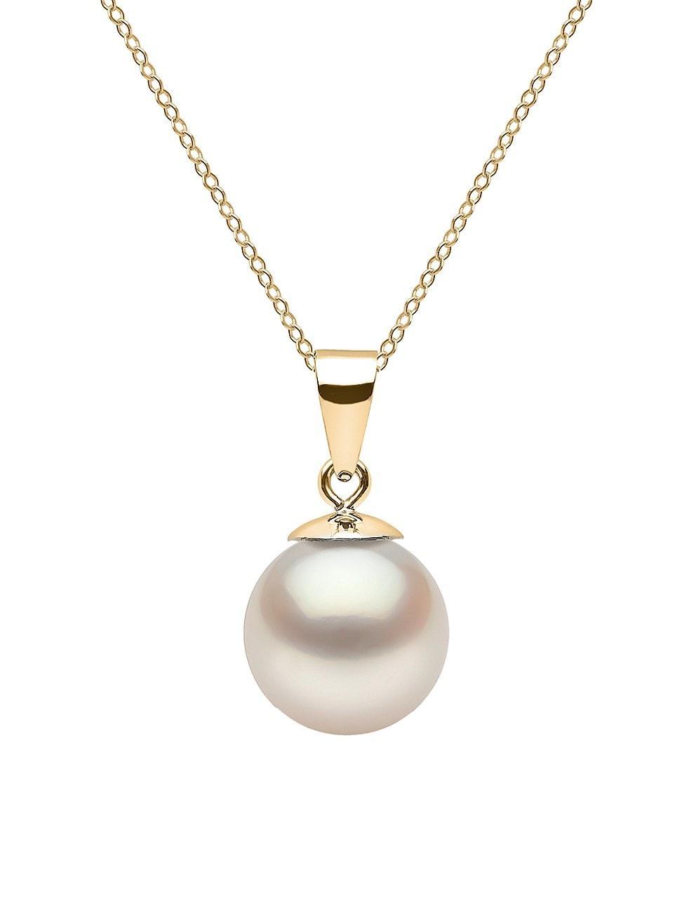 Womens 14K Yellow Gold & 9-10MM White Freshwater Pearl Pendant Necklace Product Image