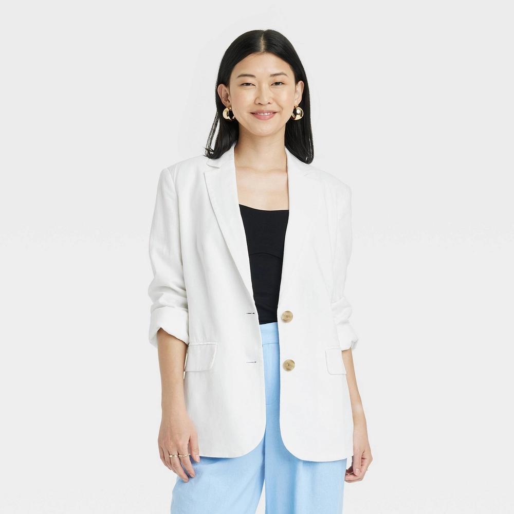 Women's Linen Spring Blazer - A New Day™ White M Product Image