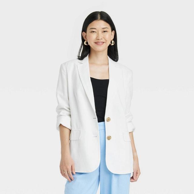 Women's Linen Spring Blazer - A New Day™ White M Product Image