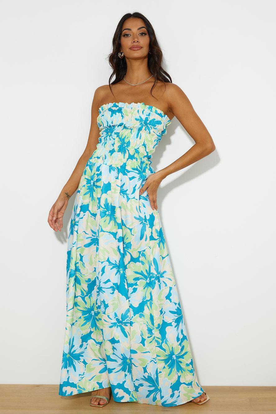 RUNAWAY Rylee Maxi Dress Teal Floral Product Image