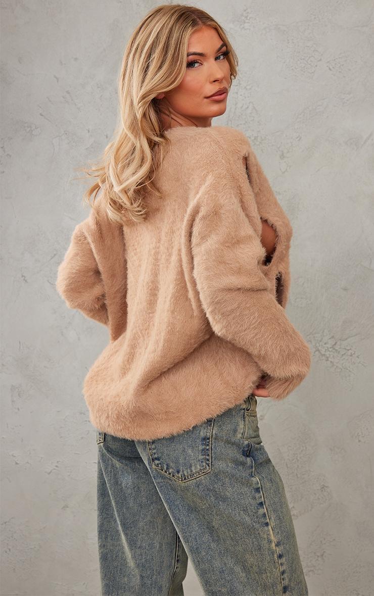 Mocha Eyelash Knit Cut Out Oversized Cardigan Product Image