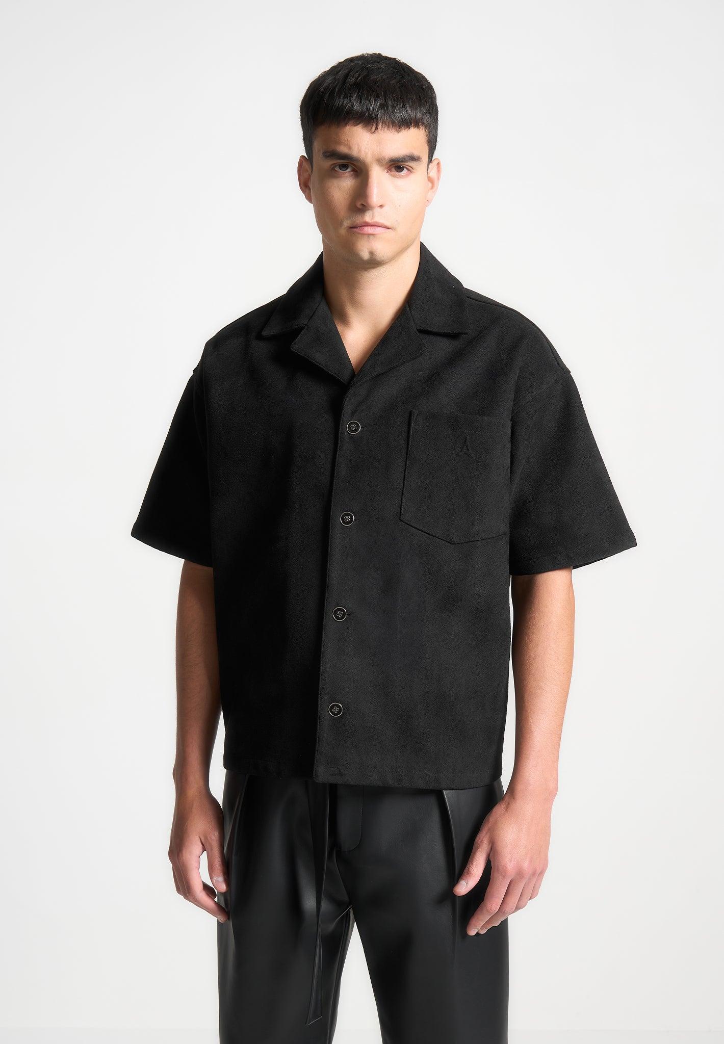 Boxy Suede Shirt - Black Male Product Image