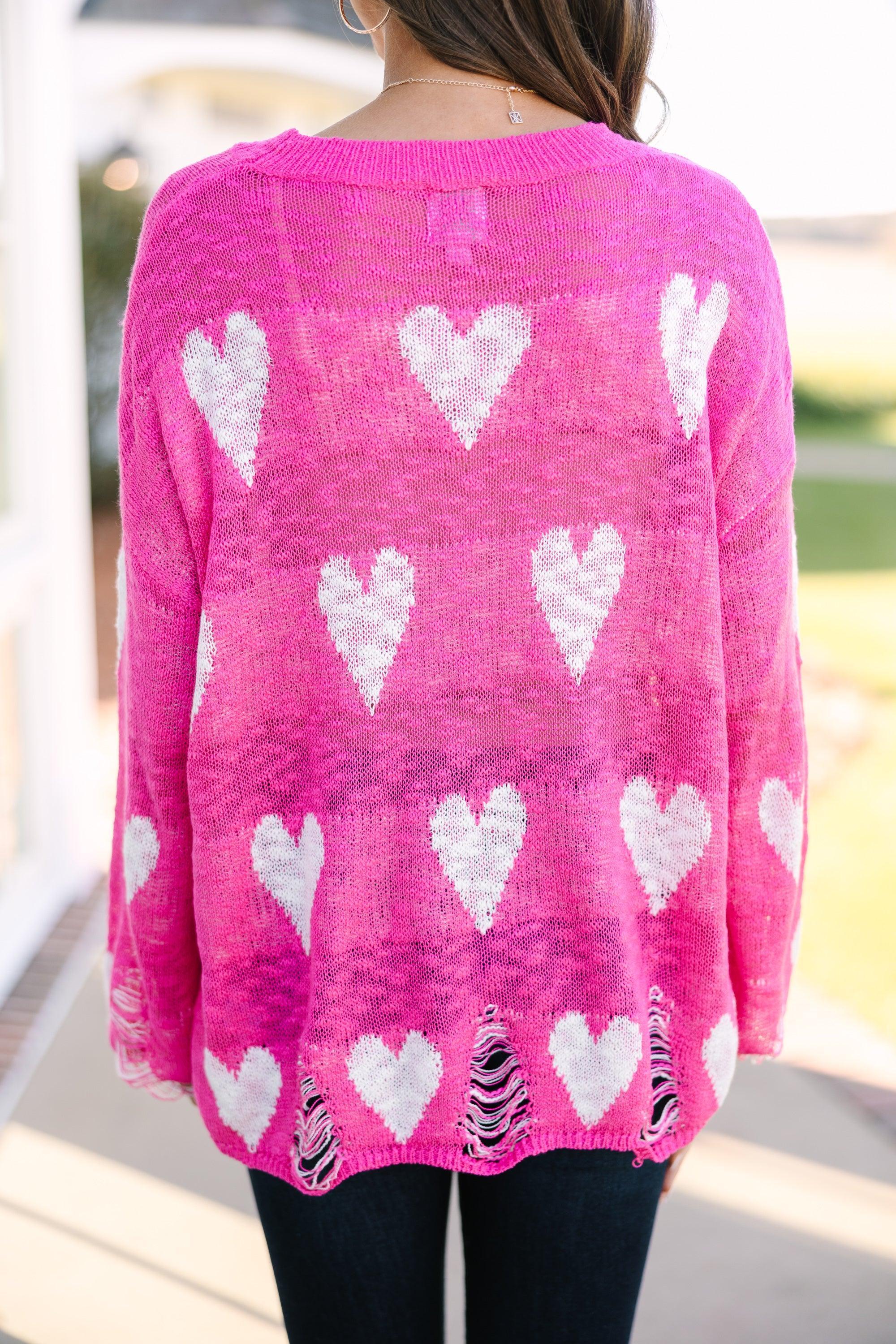 Feeling Like A Queen Fuchsia Pink Heart Print Sweater Female Product Image