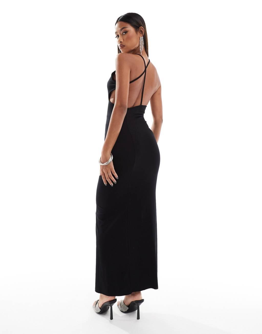 ASOS DESIGN one shoulder midi dress with curved cut-outs in black Product Image