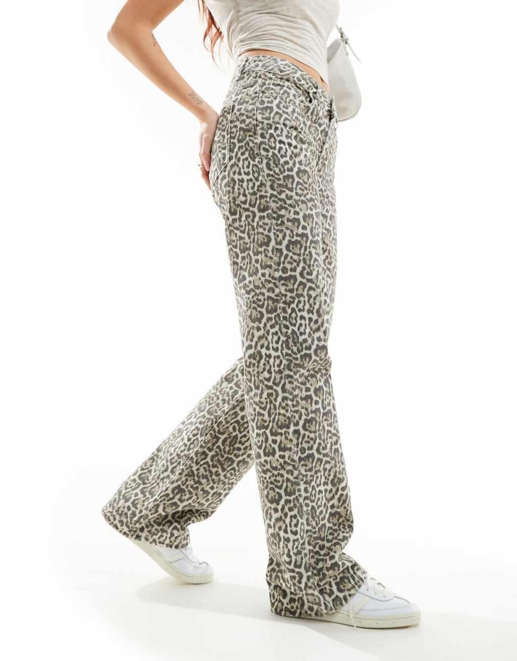 Stradivarius STR straight leg jeans in leopard print  Product Image