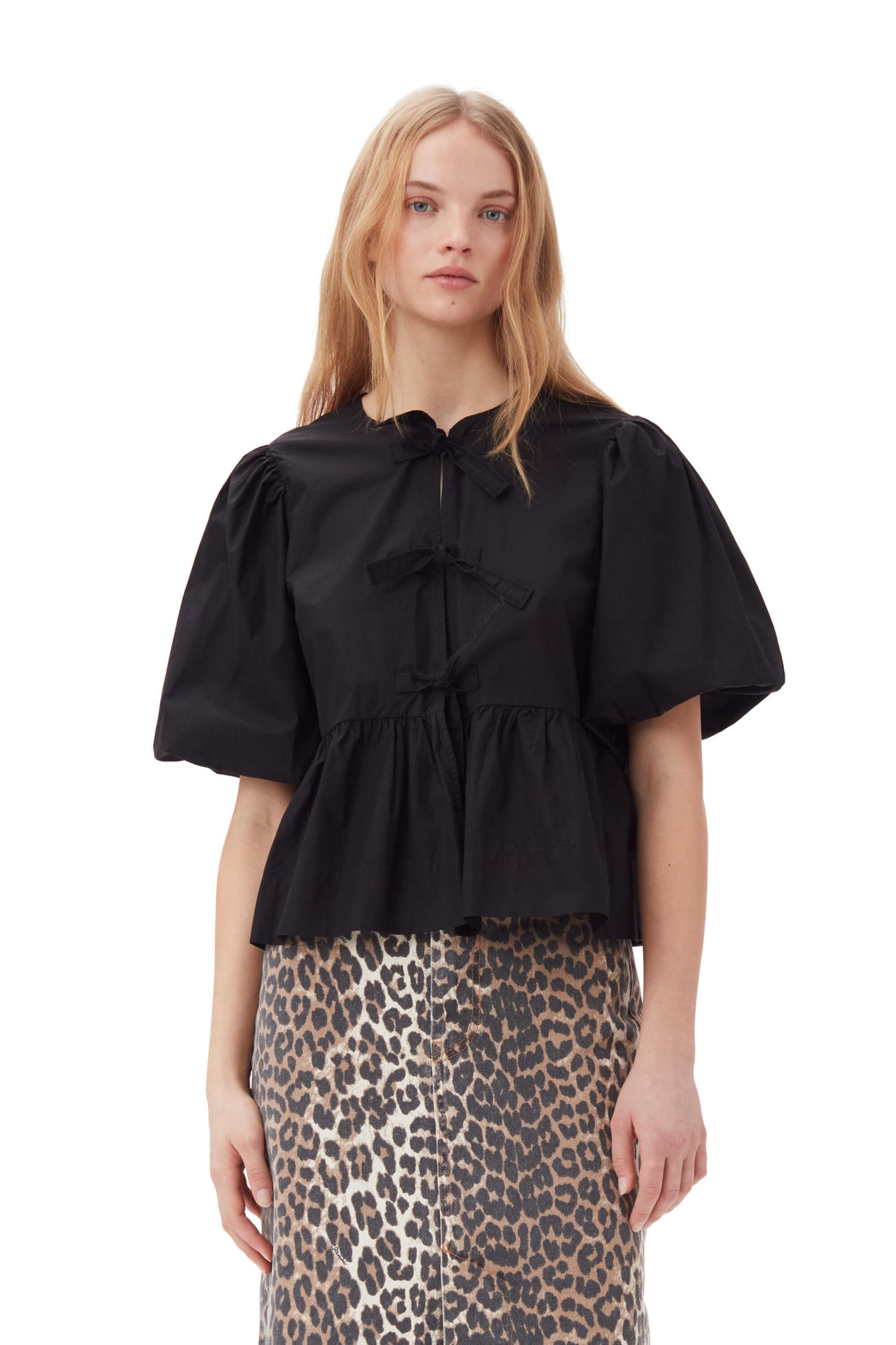 Cotton Poplin Peplum Tie Blouse product image