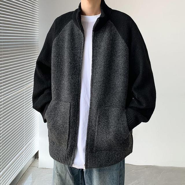 Stand Collar Raglan Oversized Zip Cardigan Product Image