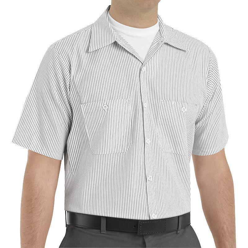 Mens Red Kap Classic-Fit Striped Button-Down Work Shirt White Grey Stripe Product Image