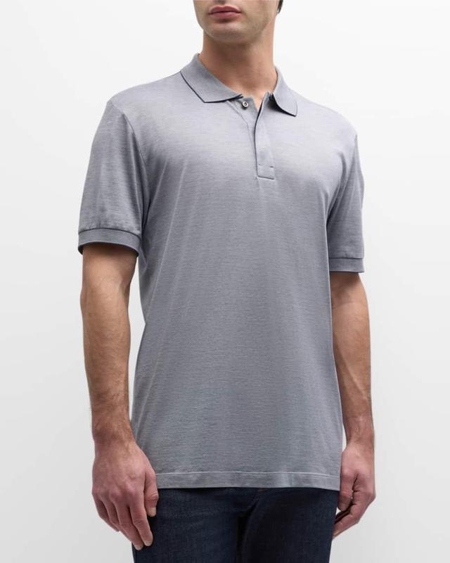 Mens Cotton Micro-Stripe Polo Shirt Product Image