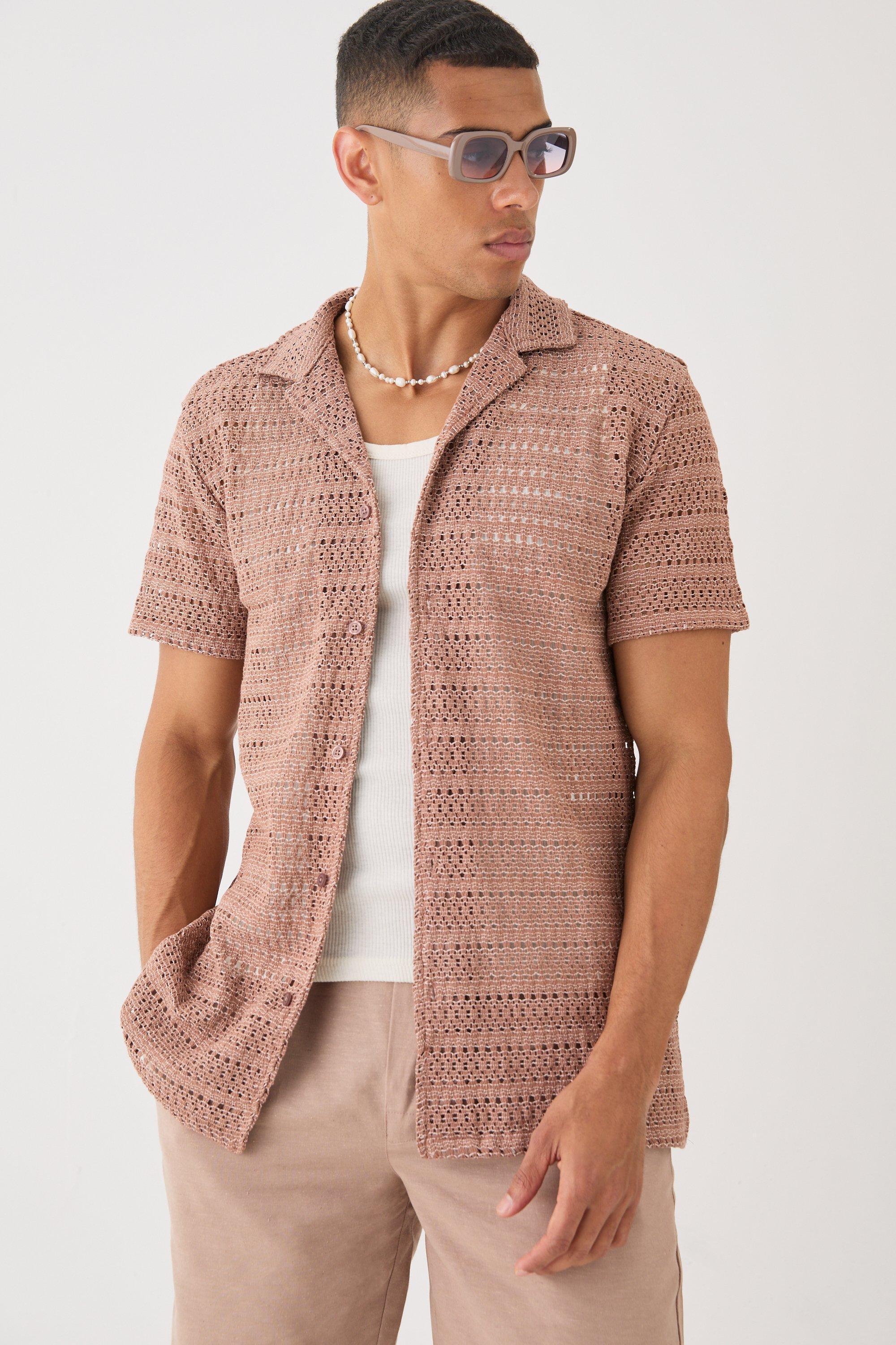 Mens Beige Oversized Weave Look Shirt, Beige Product Image