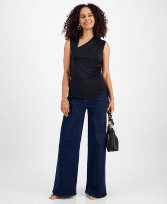 I.n.c. International Concepts Womens Asymmetrical-Neck Side-Shirred Blouse, Created for Macys Product Image