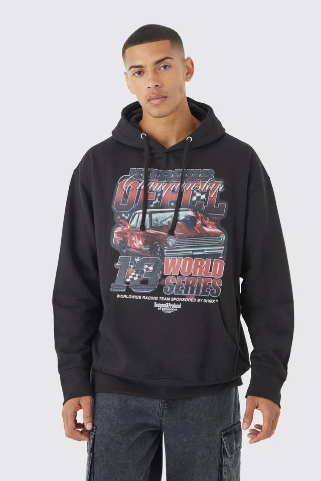 Oversized Car Graphic Hoodie | boohooMAN USA Product Image