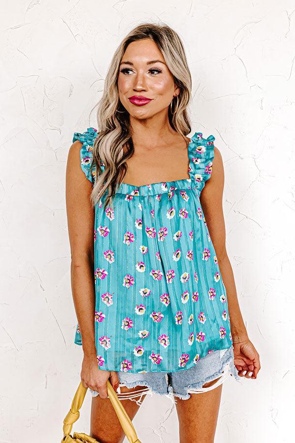 On A Wave Floral Shift Top in Turquoise Product Image