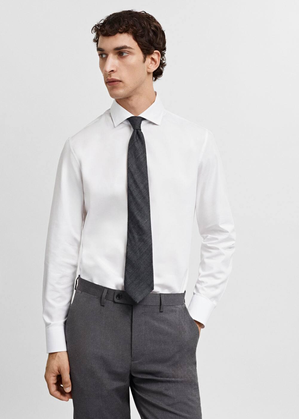 MANGO MAN - Slim-fit textured cotton suit shirt whiteMen Product Image