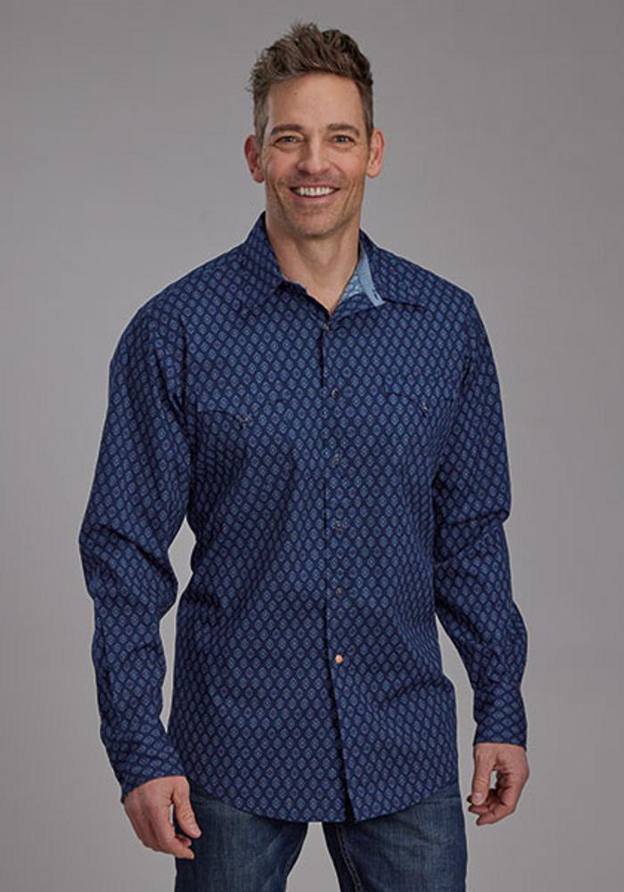 Roper® Men's L/S Blue Aztec Diamond Print Snap Shirt Product Image