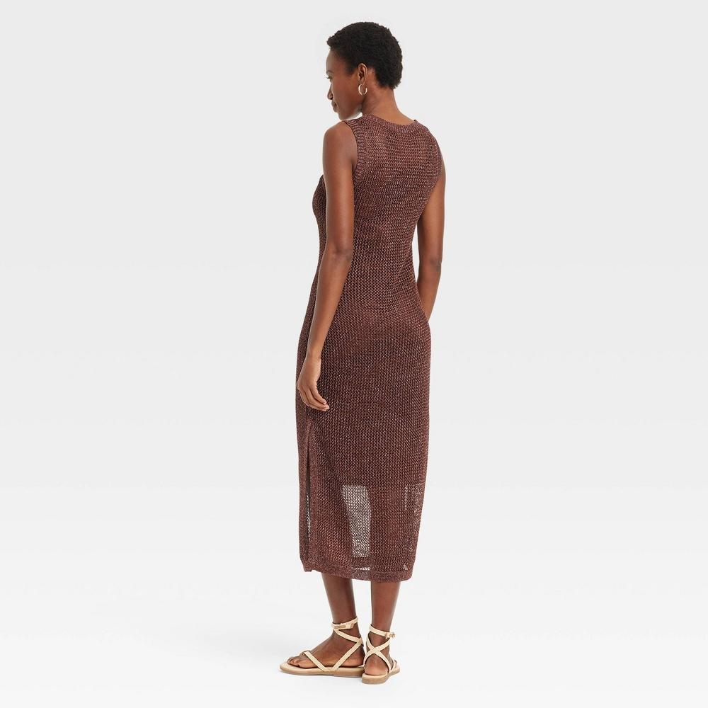 Womens Openwork Midi Tank Dress - A New Day Brown L Product Image