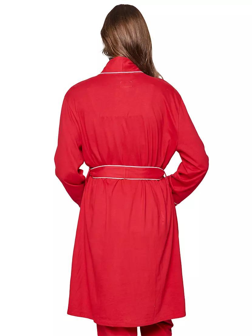 Contrast-Trimmed Cotton Tie-Waist Robe Product Image