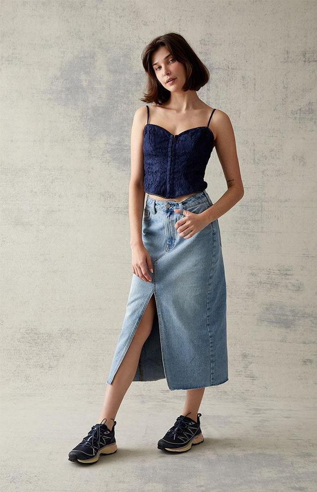 Women's Light Blue Denim Midi Skirt Product Image